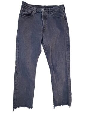 Levi's 501 Original Cropped Jeans Lady Crush Grey Black 29 Raw Hem Button Fly